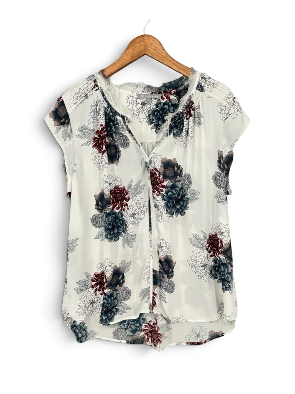 Daniel Rainn White Floral Split V‑Neck Short‑Sleeve Blouse Size XL